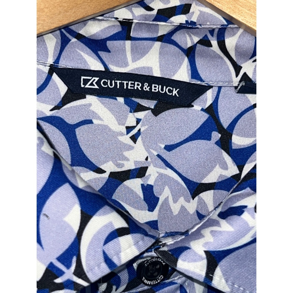 Cutter & Buck Golf Polo Mens XXL Blue Abstract Leaf Print Tapawingo National GC - Picture 2 of 13